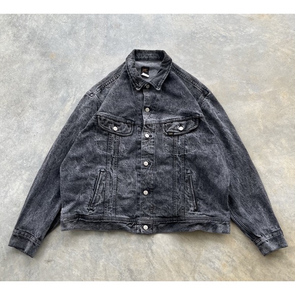 Lee Other - Lee 220 Black Yarn-Dyed Denim Trucker Jacket 90s Vintage XL 48 Cropped Boxy Fit